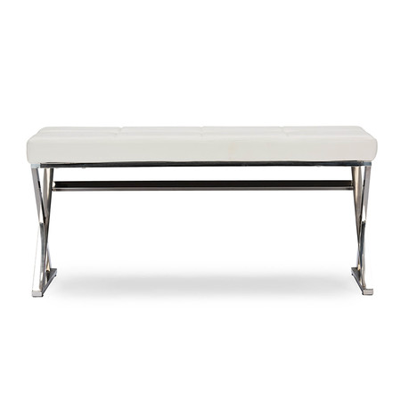 BAXTON STUDIO Herald Stainless Steel and White Faux Leather Upholstered Bench 117-6328